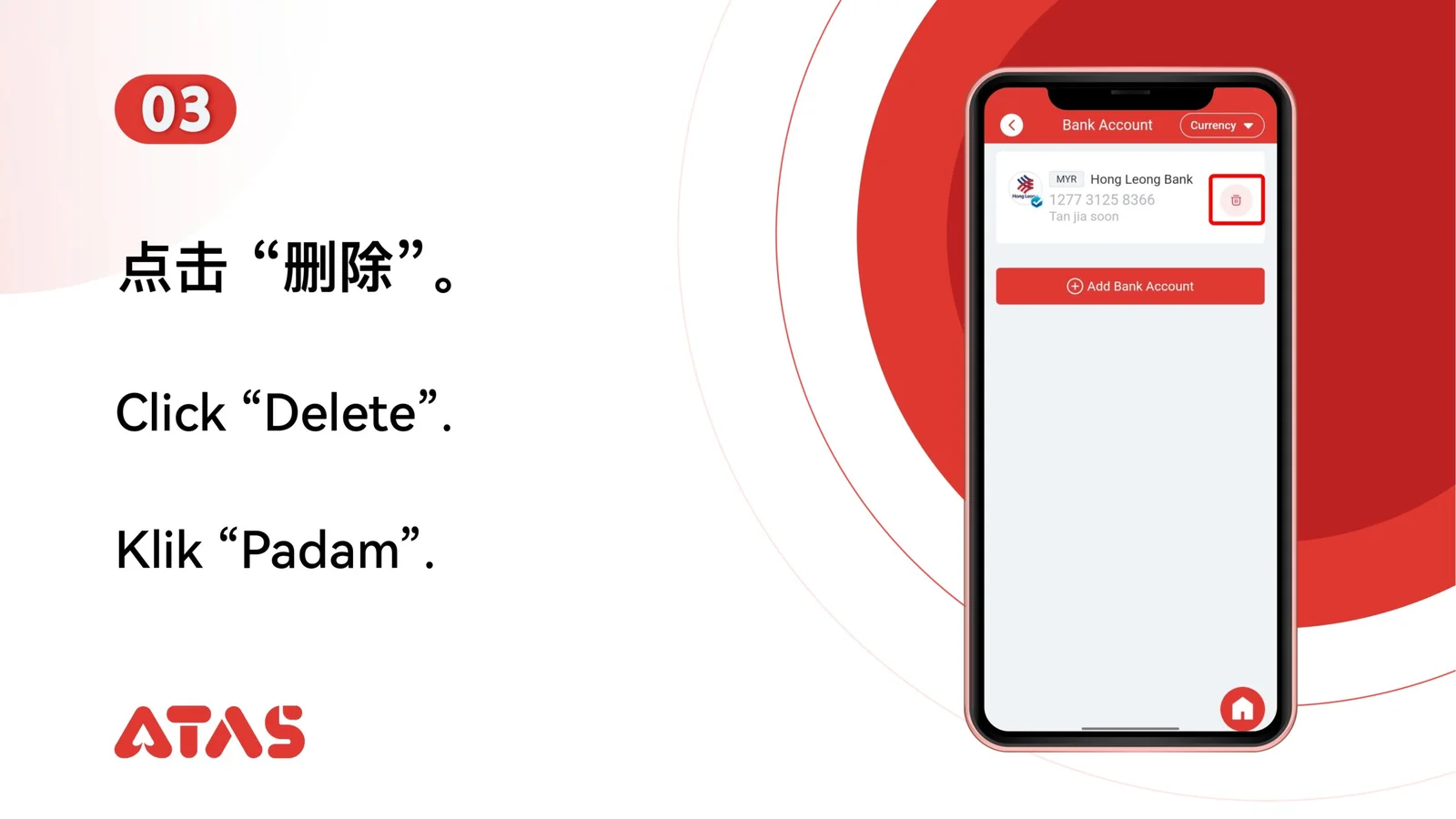 Hapus Rekening Bank — Langkah 4