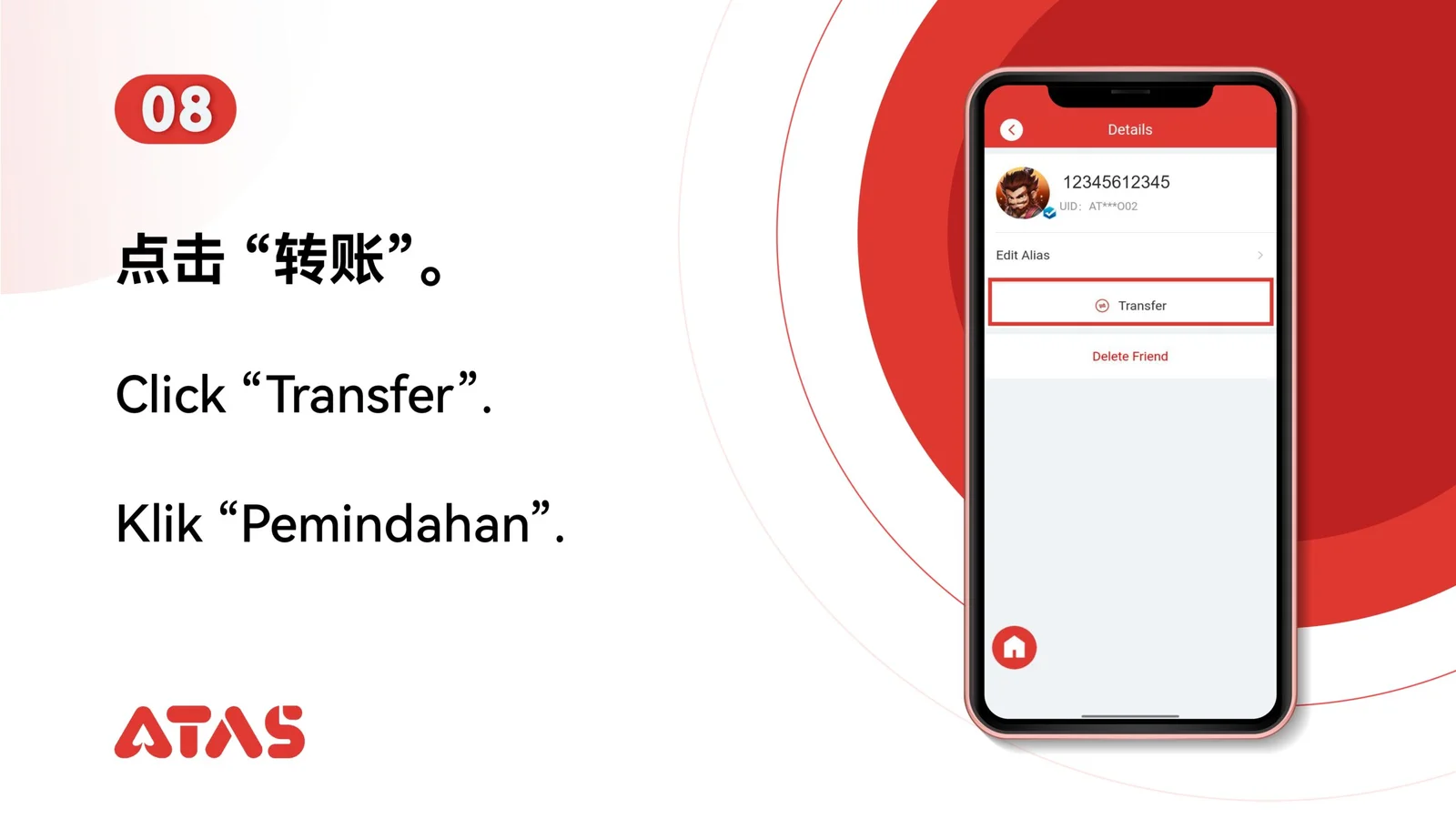 Transfer Teman — Langkah 9