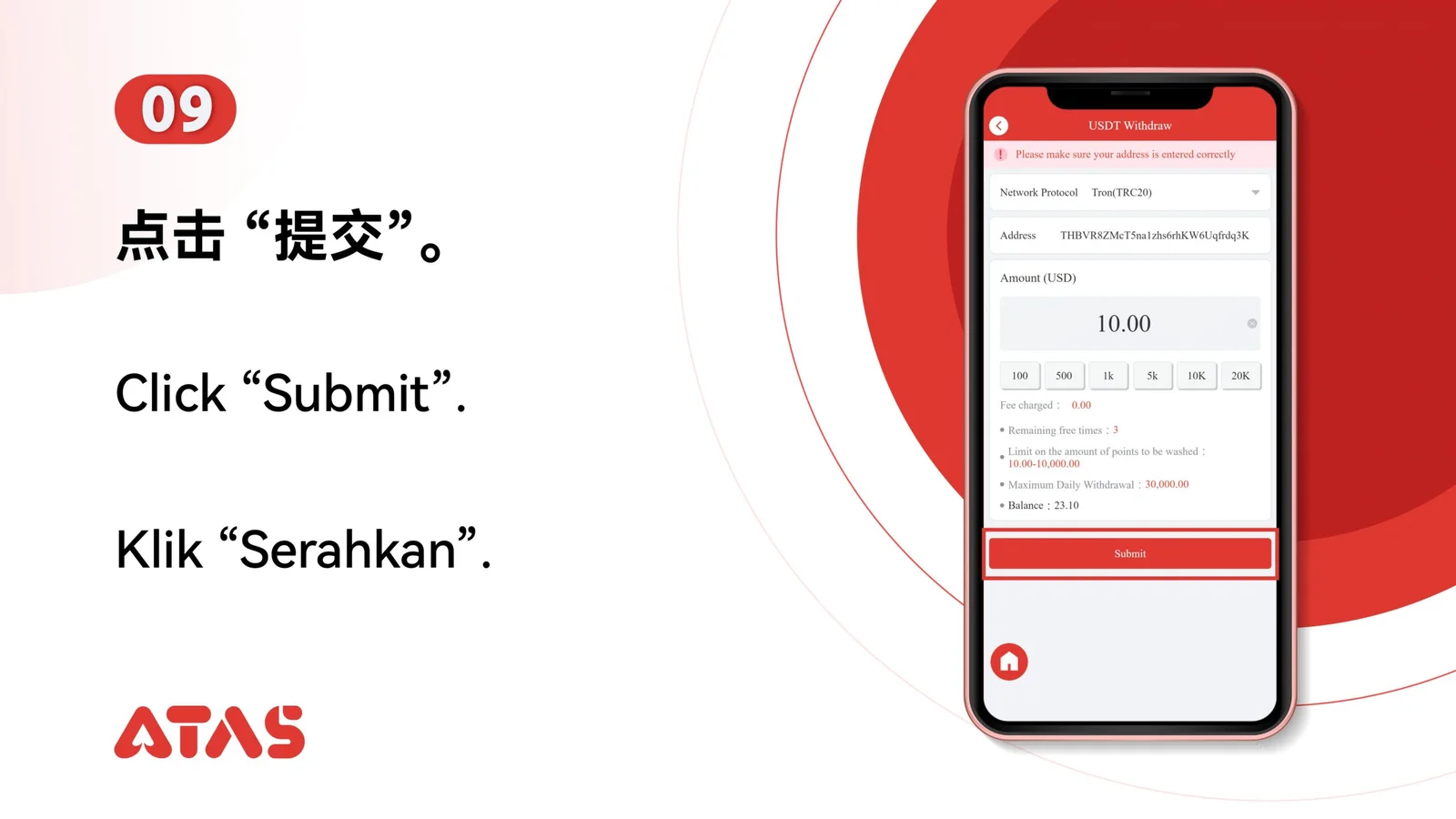 Penarikan USDT — Langkah 10